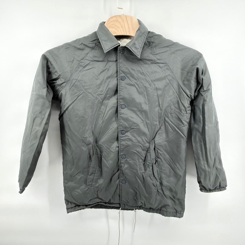 Vintage Trax Gray Nylon Coaches‎ Jacket Cotton Lined Snap Front Windbreaker Sz S